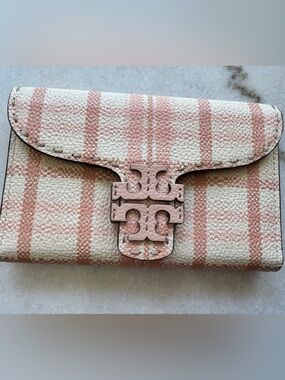 Tory Burch McGraw Printed Continental Wallet Pink Plaid NWOT